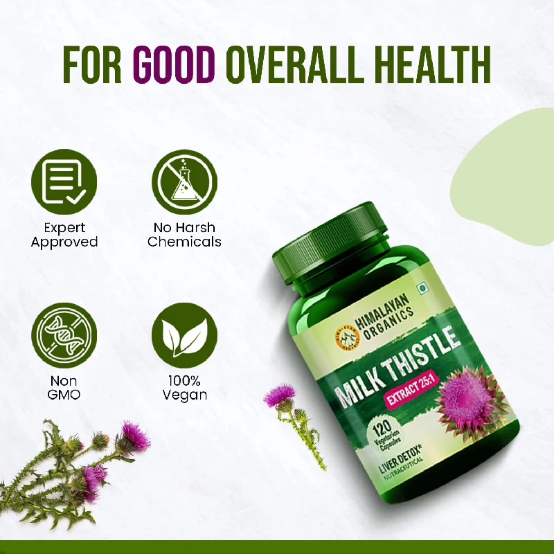 HIMALAYAN ORGANICS Milk Thistle Extract With 800Mg Of Silybum Marianum Detox Supplement For Men And Women For Healthy Liver, 120 Capsules-5.webp